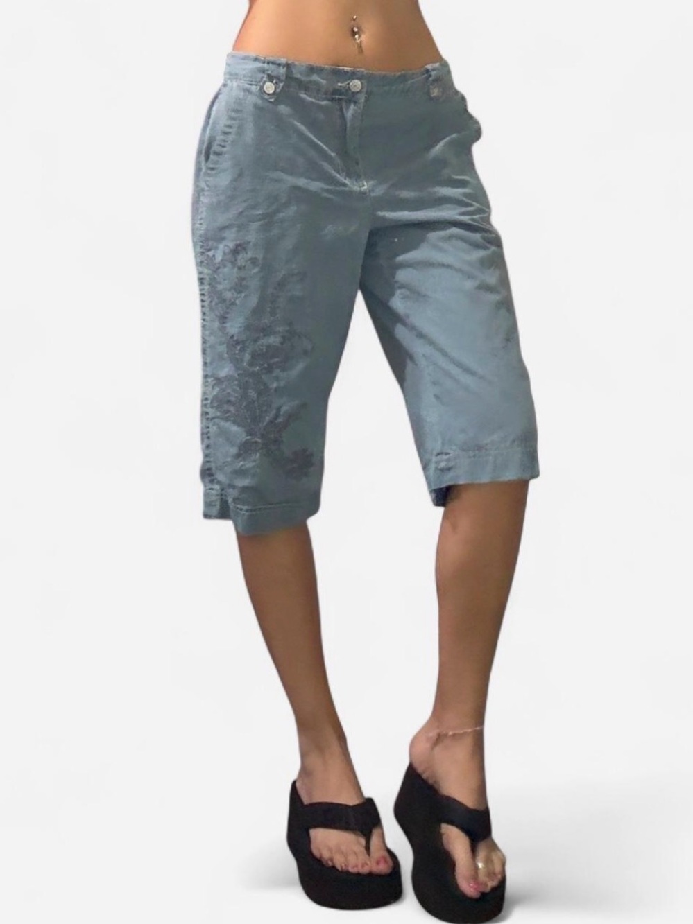 Jones Wear Light Blue Embroidered Bermuda Shorts